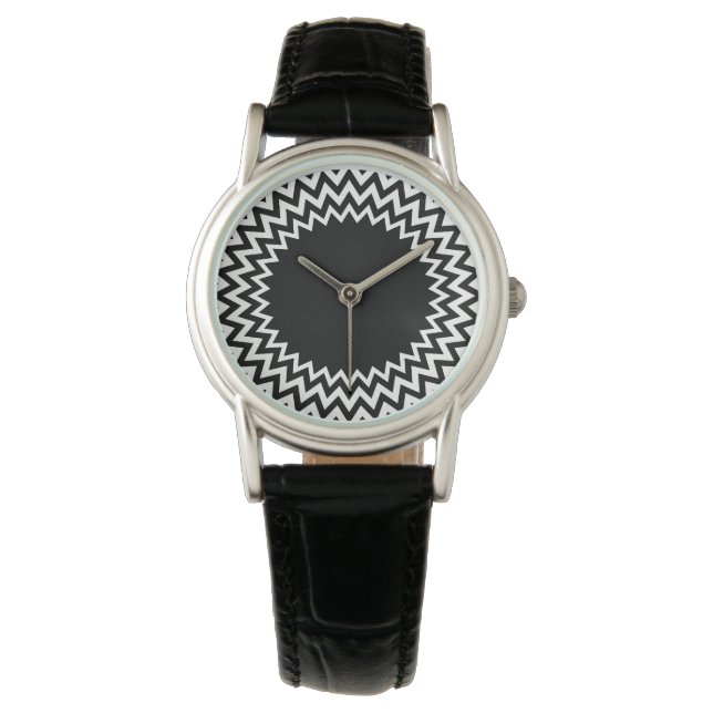 Black White Circle Chevron Armbandsur (Framsida)