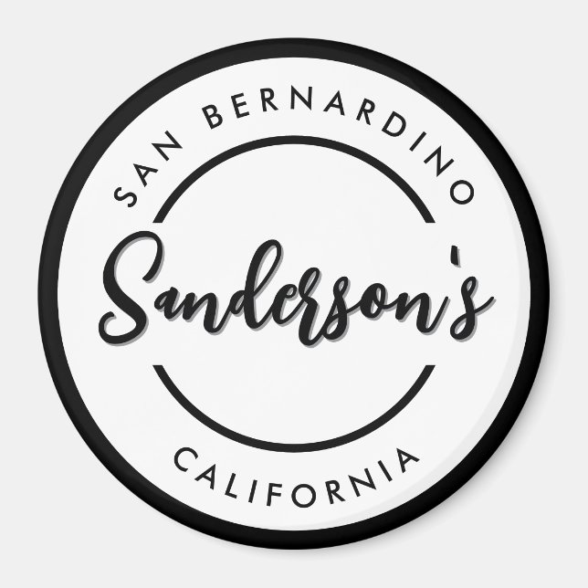 Black White City Town Ställe Location Namn Circle Magnet (Framsidan)