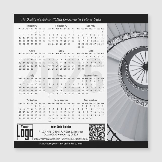 Black White Classic Appeal Magnetic 2026 Calendar (Framsida)