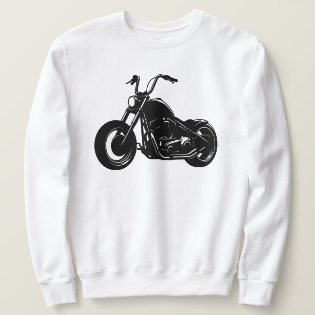 Black White Classic Cruiser Motorcycle Vector Art Lång Ärmad Tröja (Design framsida)