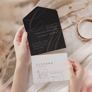 Black White Classic Elegance calligraphy monogram