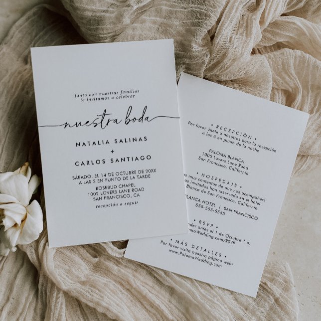 Black White Classic Front & Back Nuestra Boda Inbjudningar (Skapare uppladdad)