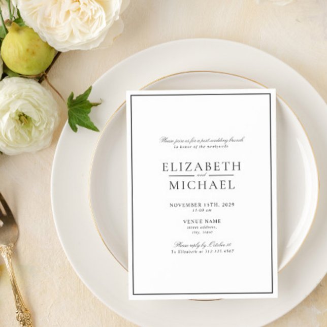 Black & White Classic-skript Post Bröllop Brunch Inbjudningar (Easily personalize this post wedding brunch invitation with your unique details)