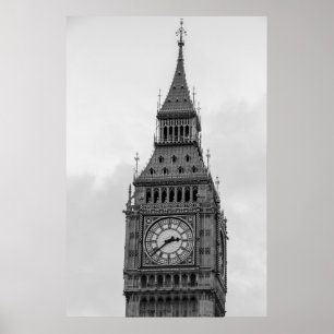 Black White Close Big Ben Clock Torn London Poster