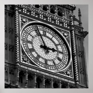 Black White Close Big Ben Clock Torn London Poster