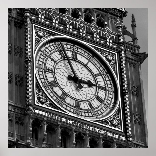Black White Close Big Ben Clock Torn London Poster (Framsidan)