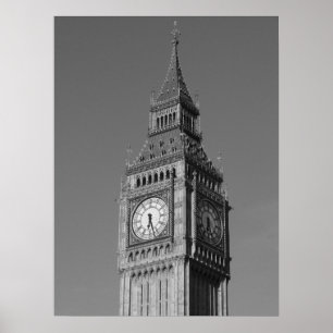 Black White Close Big Ben Clock Torn London Poster