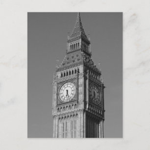 Black White Close Big Ben Clock Torn London Vykort