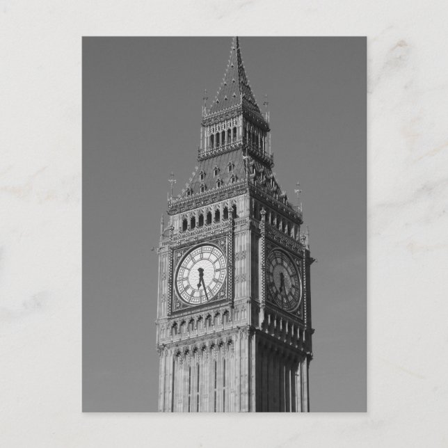 Black White Close Big Ben Clock Torn London Vykort (Framsida)