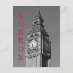 Black White Close Big Ben Clock Torn London Vykort