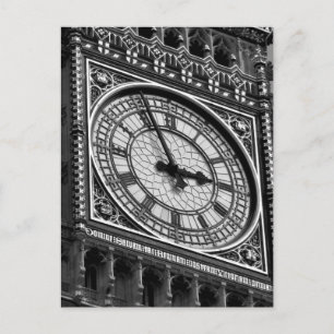 Black White Close Big Ben Clock Torn Vykort