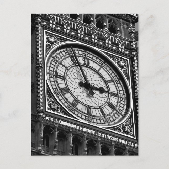 Black White Close Big Ben Clock Torn Vykort (Framsida)
