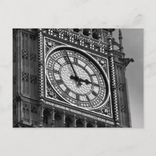 Black White Close Big Ben Clock Torn Vykort