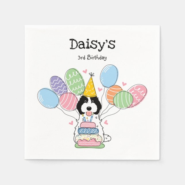 Black White Cockapoo Cavapoo Födelsedagsfest Pappe Pappersservett (Framsidan)