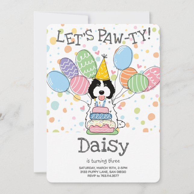 Black White Cockapoo Cavapoo Hund Födelsedagsfest Inbjudningar (Framsida)