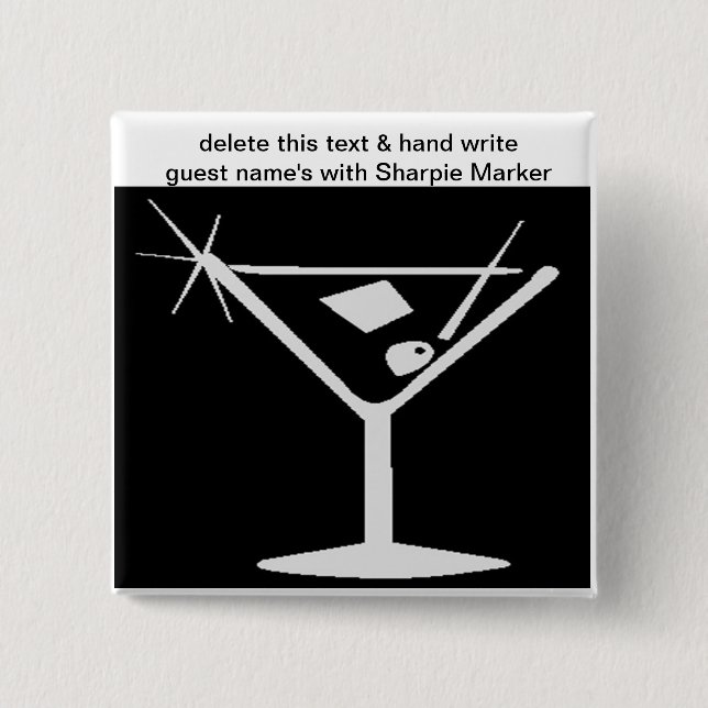 Black White Cocktail Möhippa Namn Stift Knapp (Framsida)