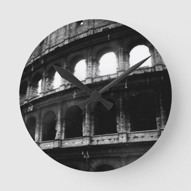 Black White Colosseum Roman Empire Rund Klocka (Framsida)