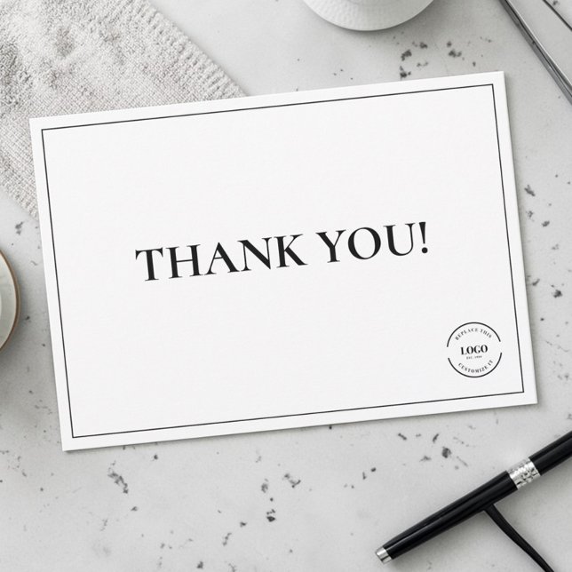 Black White Company Logo Custom Simple Tack Kort (Simple thank you note card from business.)