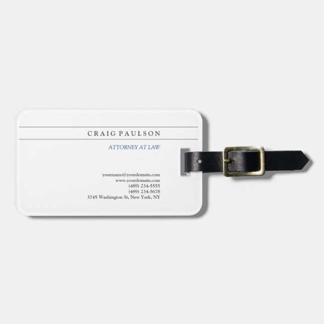 Black White Consultant Attorney of Law Profession Bagagebricka (Horisontell Framsida)