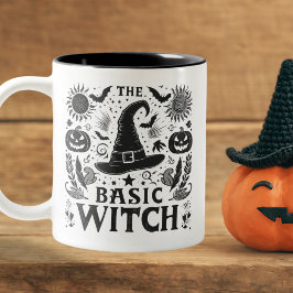 Black White Cottagecore Pumpkins Halloween Witch Två-Tonad Mugg