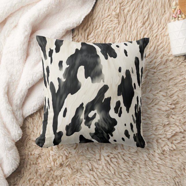 Black White Cow Print Animal Farm Kudde (Filt)