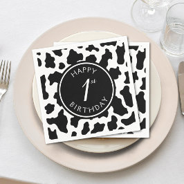 Black & White Cow Print Cowboy första födelsedag Pappersservett