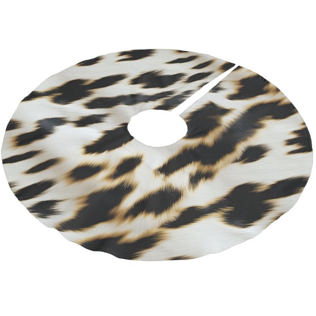 Black White Cowhide Julgransmatta Borstad Polyester (Vinklad)