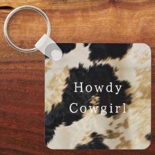Black White Cowhide Nyckelring