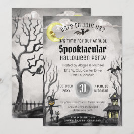 Black White Creepy Costume Party Spooky Halloween Inbjudningar