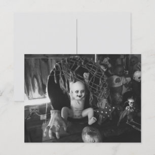 Black & White Creepy Halloween Doll Vykort