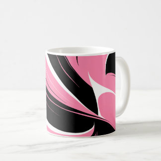 Black & White Curved Streaks on a Pink Background Kaffemugg