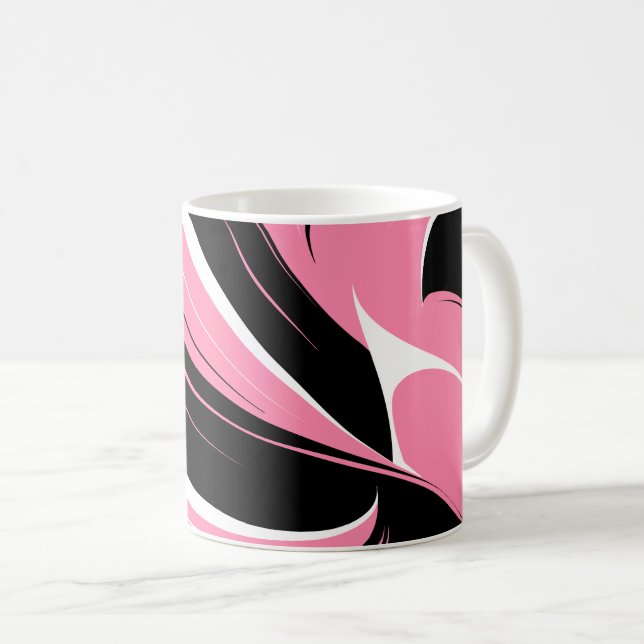 Black & White Curved Streaks on a Pink Background Kaffemugg (Framsida höger)