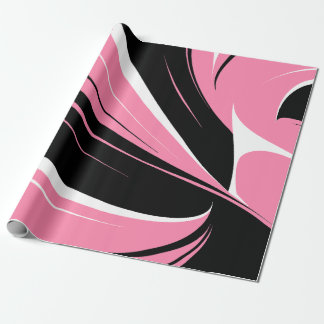 Black & White Curved Streaks on a Pink Background Presentpapper