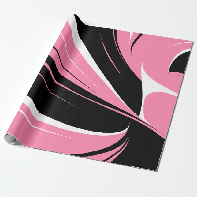 Black & White Curved Streaks on a Pink Background Presentpapper (Utrullad)