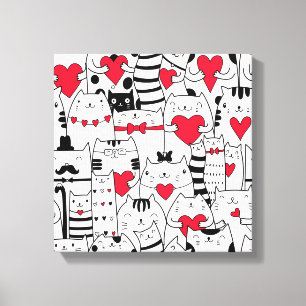 Black White Cute Cute Red Heart Canvastryck