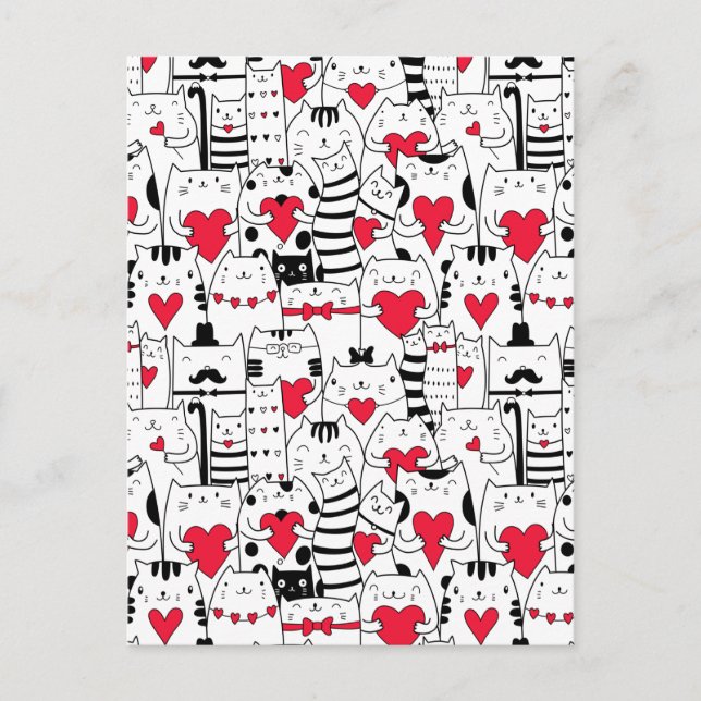 Black White Cute Cute Red Heart Helg Vykort (Framsida)