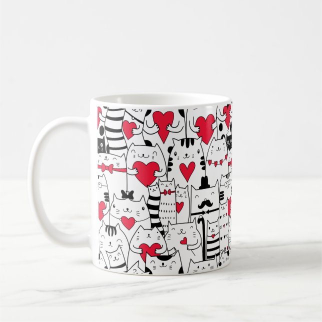 Black White Cute Cute Red Heart Kaffemugg (Vänster)