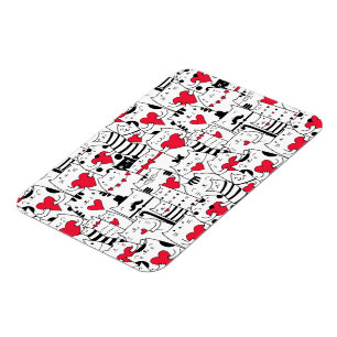 Black White Cute Cute Red Heart Magnet