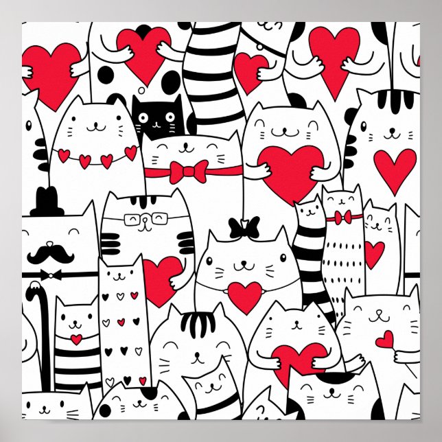 Black White Cute Cute Red Heart Poster (Framsidan)