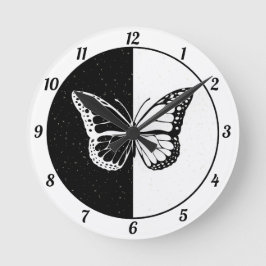 Black White Cute Elegant Classy Butterfly Girly Rund Klocka