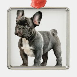 BLACK & WHITE CUTE FRANSK BULLDOG HUND JULGRANSPRYDNAD METALL