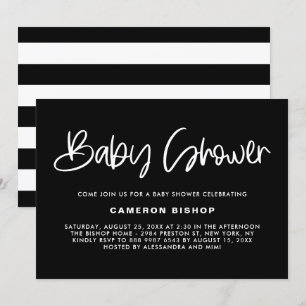 Black & White Cute Modern Calligraphy Baby Shower Inbjudningar