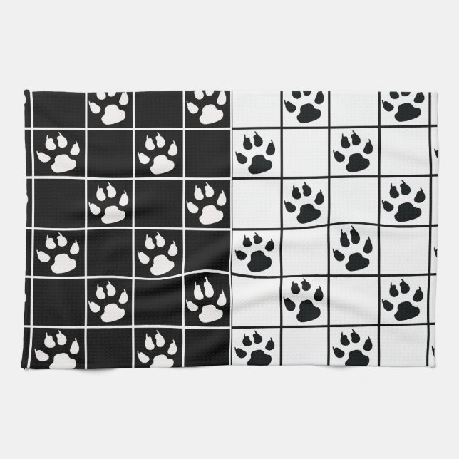 Black White Cute Windows-fönsterruta, Tass Play Kökshandduk (Horisontell)