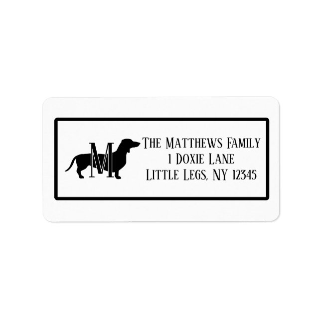 Black & White Dachshund Silhouette Border Adressetikett (Framsidan)