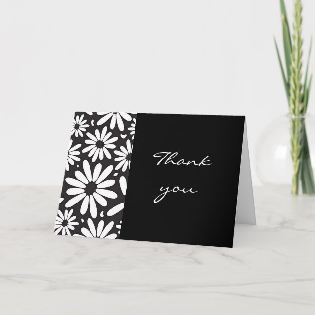 “Black & White Daisy” Vitt vikbart tackkort (Framsida)