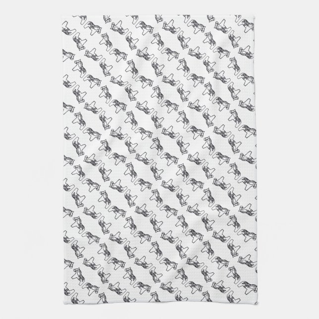 Black & White Dala Horses Dishtowel Kökshandduk (Vertikal)