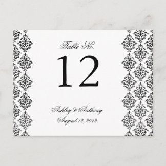 Black White Damask Arabesque Bordsnummer Card