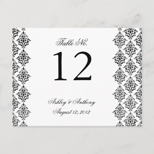 Black White Damask Arabesque Bordsnummer Card (Framsida)