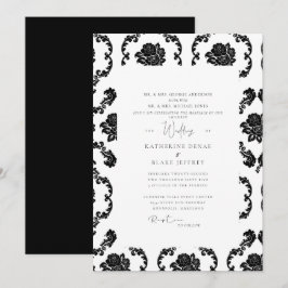 Black & White Damask Båda föräldrarna Bröllop Inbjudningar
