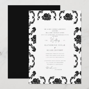 Black & White Damask Båda föräldrarna Bröllop Inbjudningar